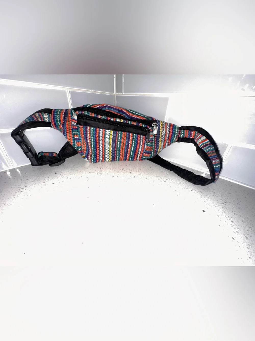 Boho Multicolor Striped Woven Fanny Pack Belt Bag Adjustable